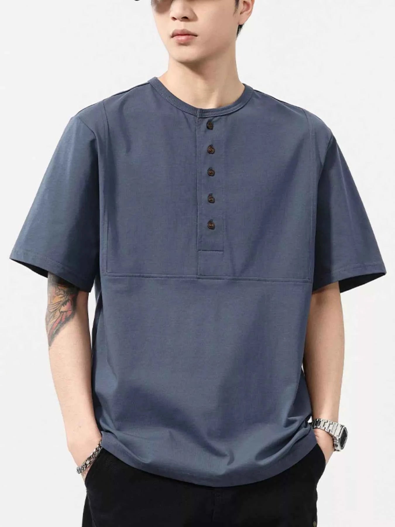 Men's Plus Size Button Detail Short Sleeve T-Shirt